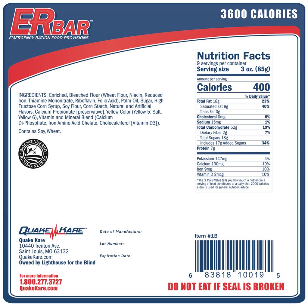 ER™ 3600 Calorie Emergency Food Bars - 4 Pack